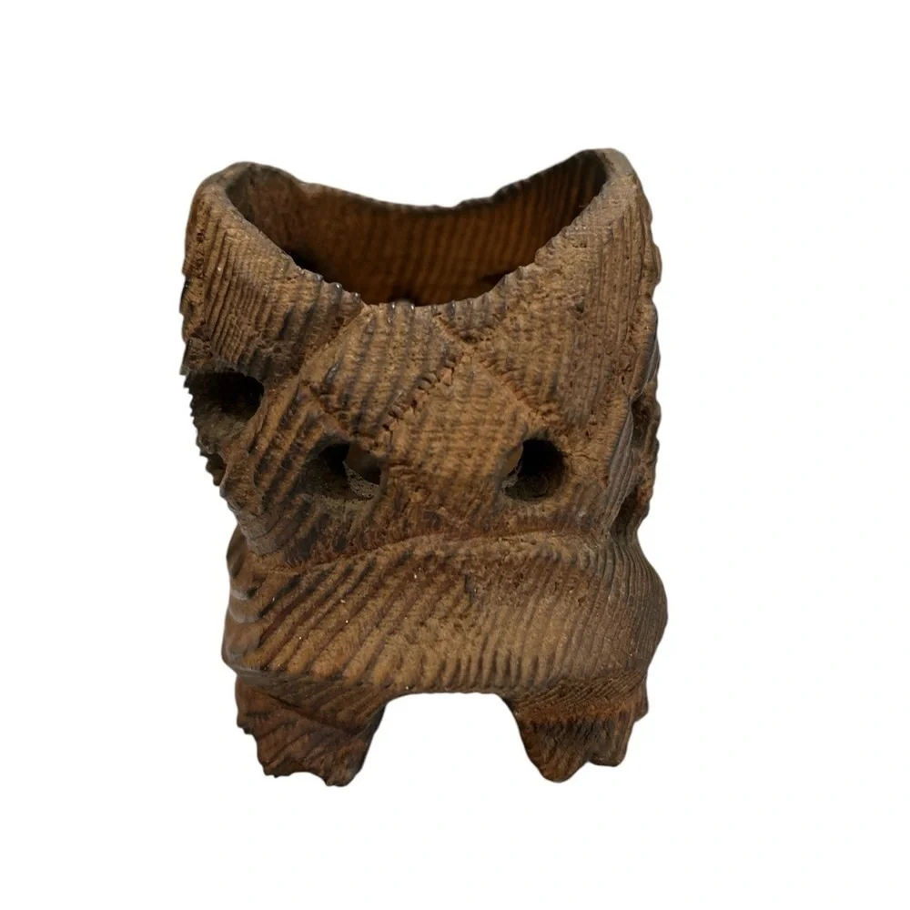 Vintage Hand Carved Wood Turtle Tea Light Holder Decor Shelf Sitter